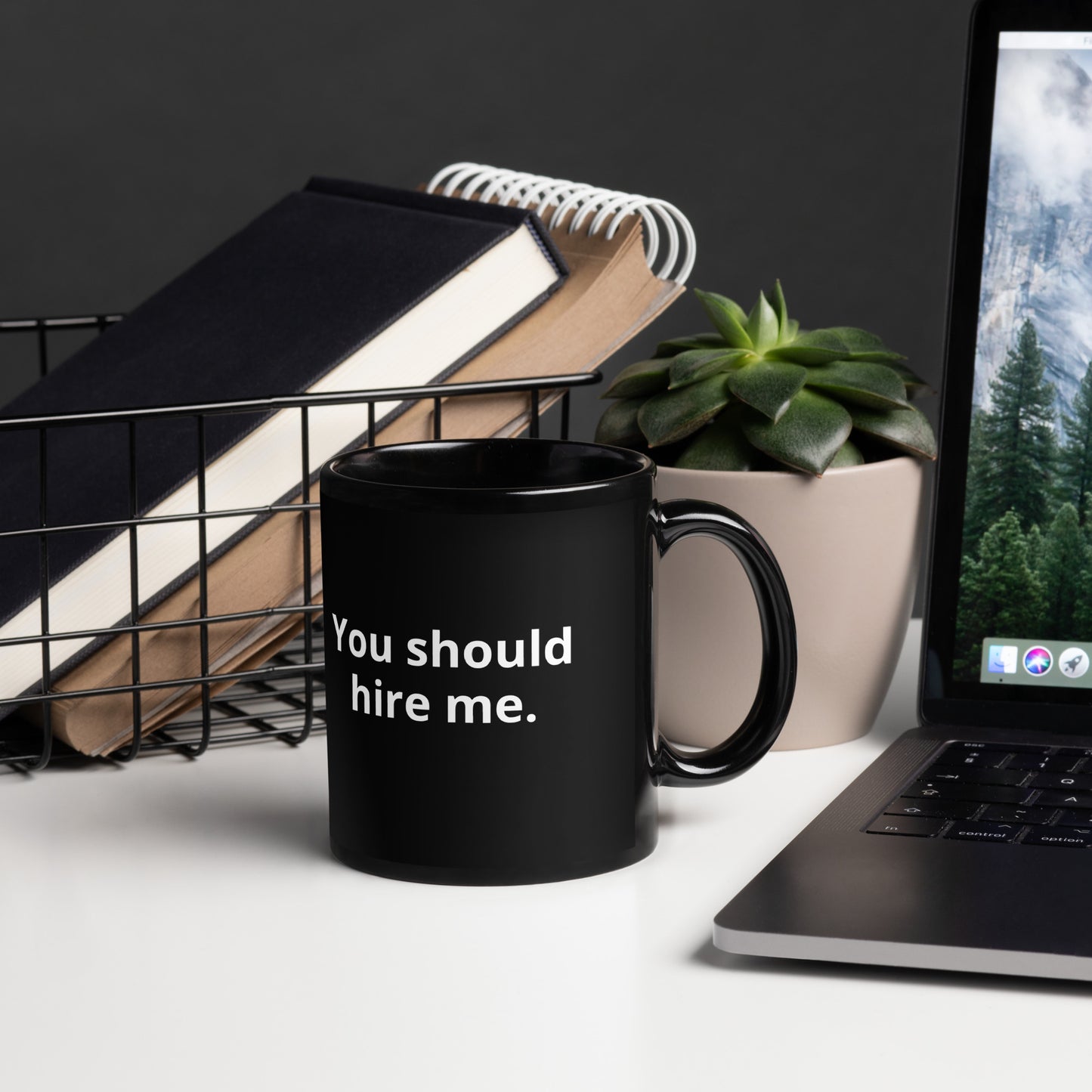 You should hire me. Black Glossy Mug