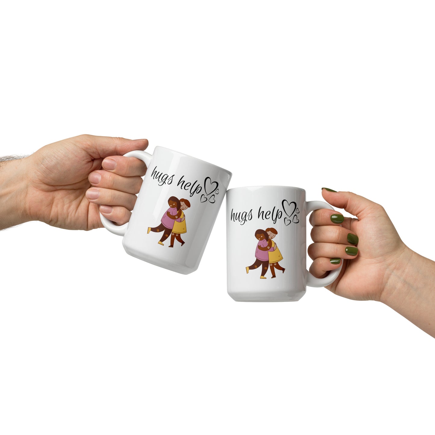 Hugs Help White Glossy Mug