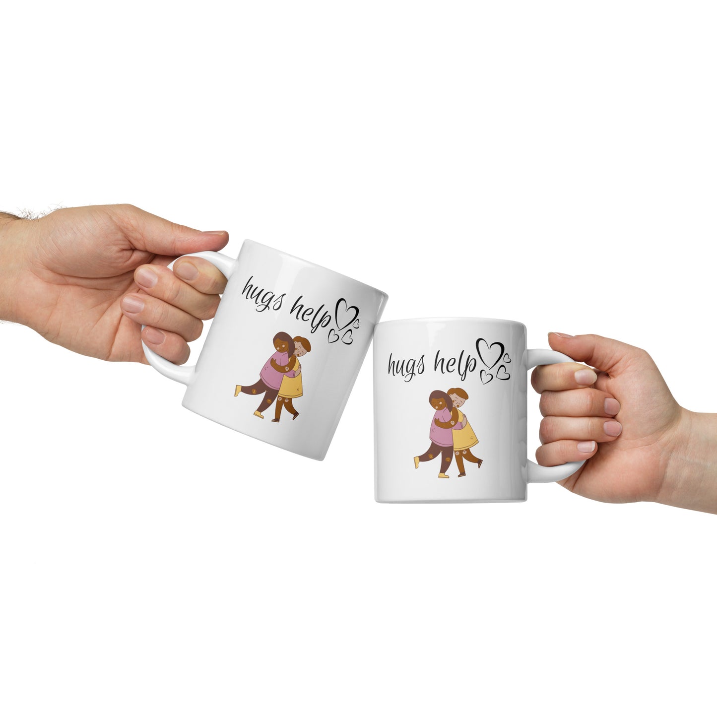 Hugs Help White Glossy Mug